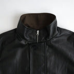 REVERSIBLE WOOL TWISTED TWILL / SHEEP LEATHER HALF COAT #BROWN CHAMBRAY × BLACK [A26AC01AN]