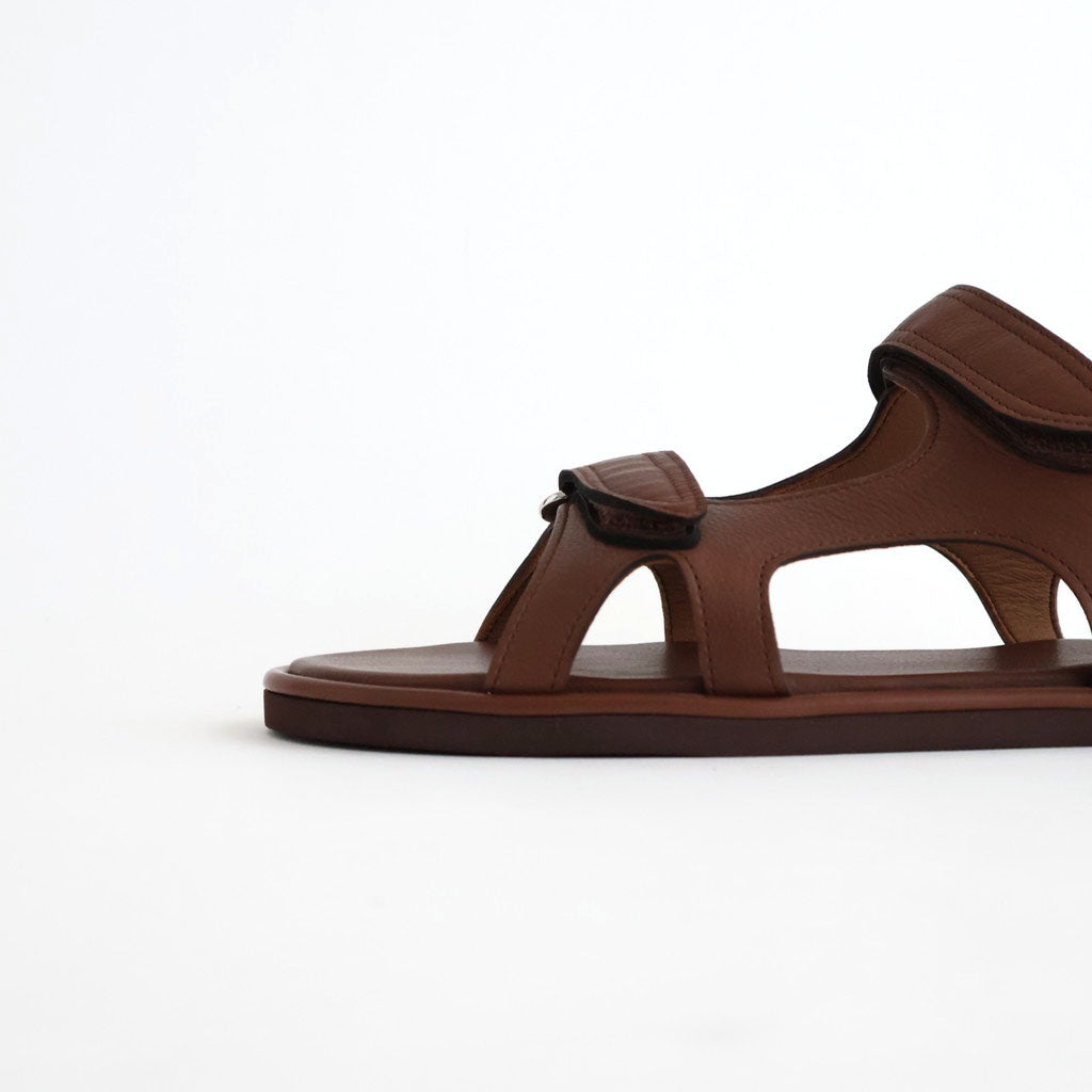 SOFT LEATHER DOUBLE STRAP SANDALS #BROWN [A26SS12QD]
