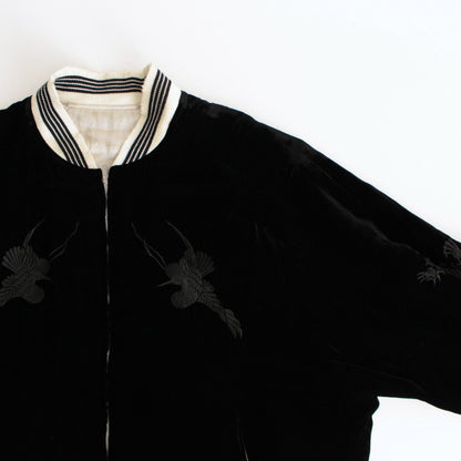 VINTAGE SATIN / VELVET REVERSIBLE ZIP JACKET #GREIGE / BLACK [ST.1047]