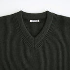 SUPER FINE WOOL RIB KNIT V-NECK P/O #TOP DARK OLIVE [A26AV03RK]