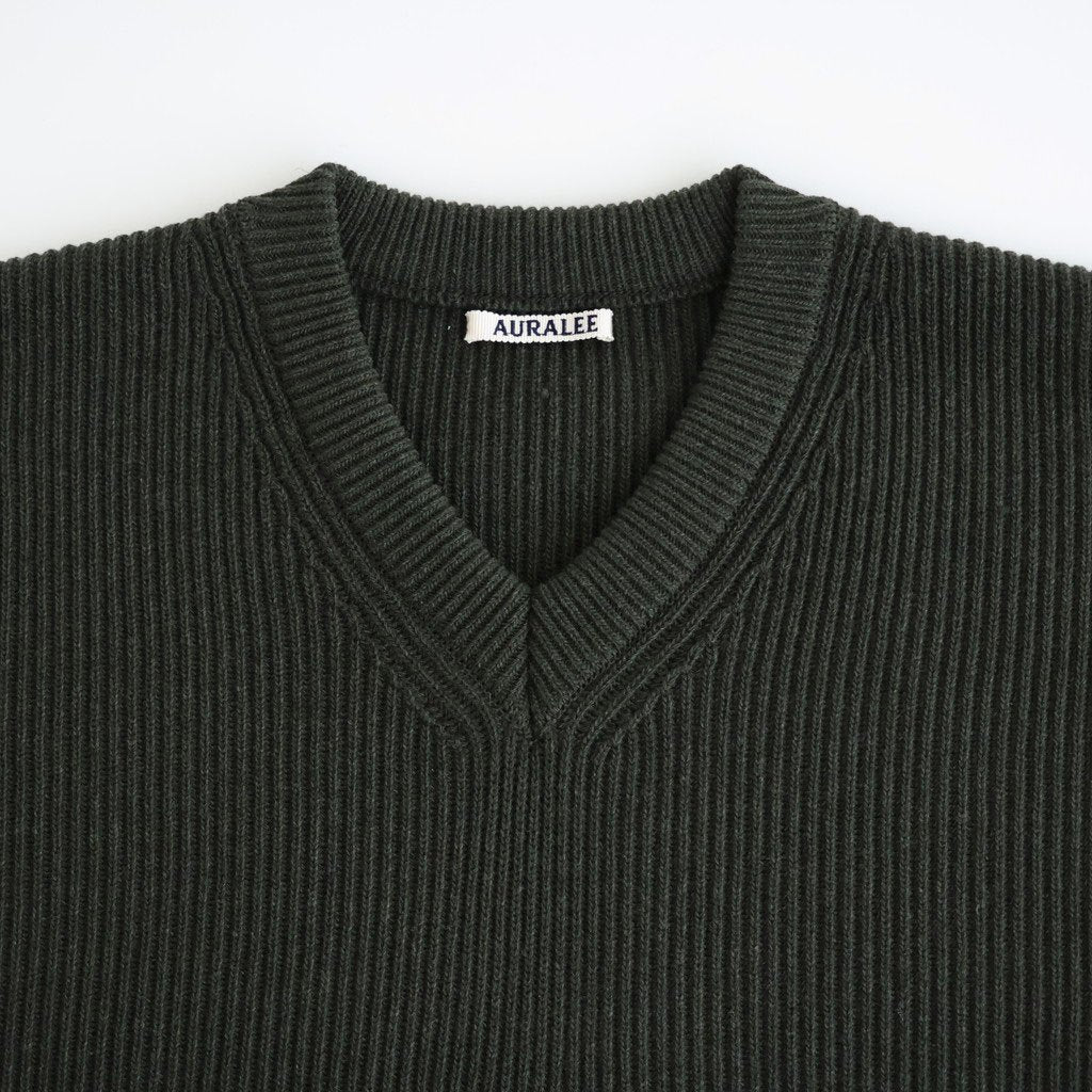 SUPER FINE WOOL RIB KNIT V-NECK P/O #TOP DARK OLIVE [A26AV03RK]