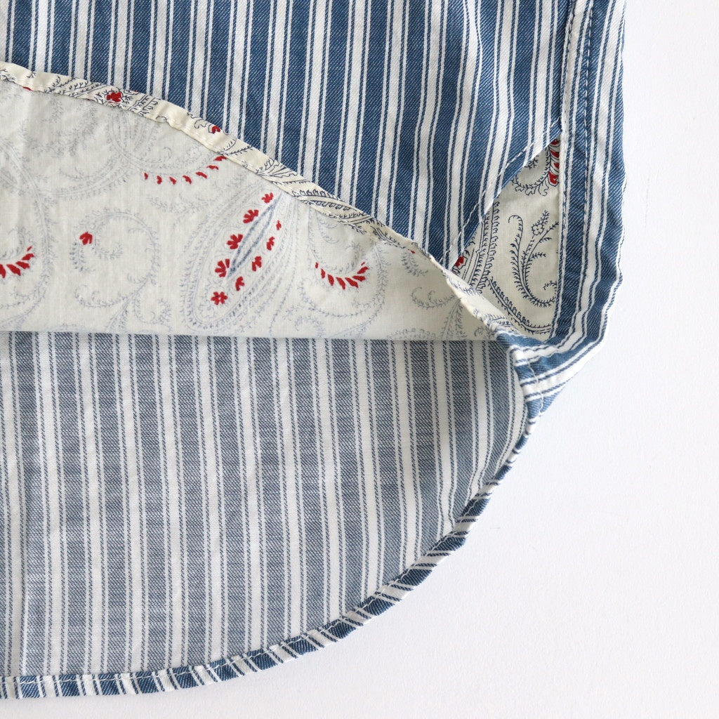 綿ツイルストライプ×綿タイプライター S/Sシャツ #BLUE [HO-B019-051]