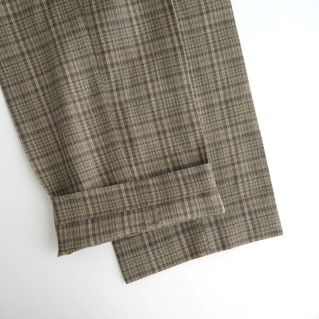 SILK LINEN NEP CHECK ONE-TUCK SLACKS #DARK BROWN CHECK [A26SP04SN]