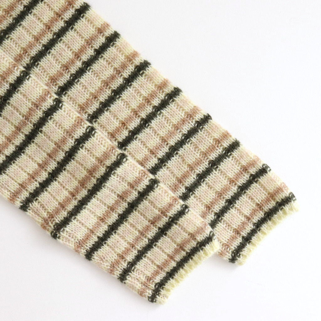 SHETLAND WOOL CASHMERE RIB KNIT BOAT-NECK P/O #BEIGE STRIPE [A25AP03SB]