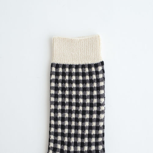 GINGHAM CHECK SOCKS #BLACK [R1506-SS26]
