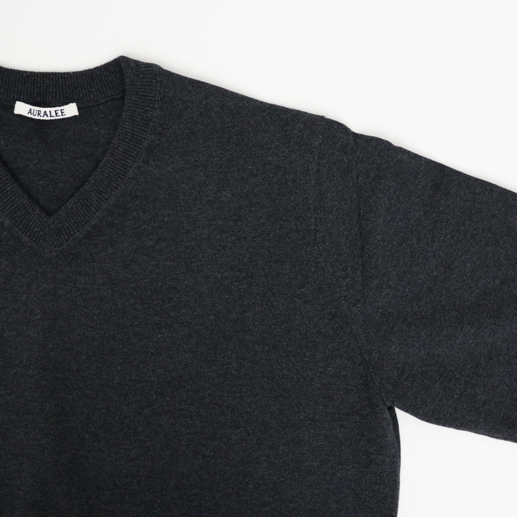HIGH TWIST WOOL KNIT V-NECK P/O #CHARCOAL [A26AV02CK]
