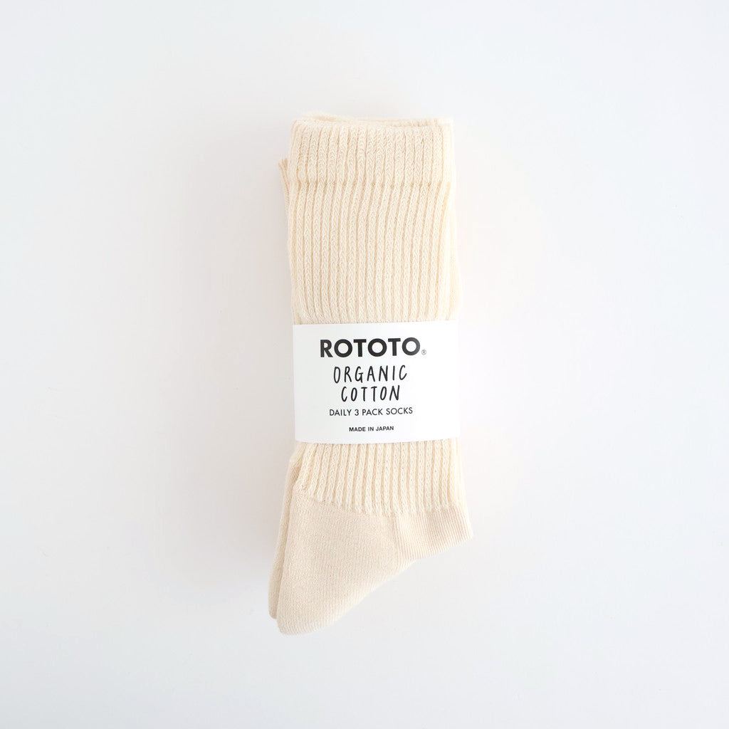 ORGANIC DAILY 3 PACK CREW SOCKS #ECRU [R1123-AW25]