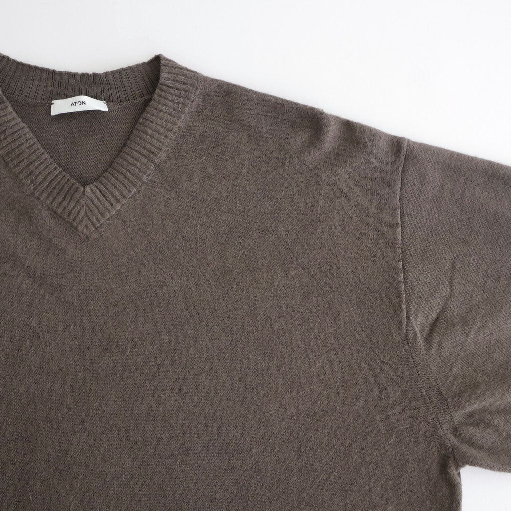 LINEN SHORT FUR V-NECK SWEATER #CHARCOAL GRAY [KRAGLM0120]