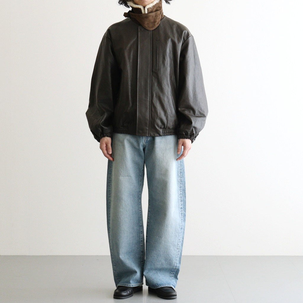 MOUTON COLLAR CALF ZIP JACKET #DARK BROWN [ST.1549]