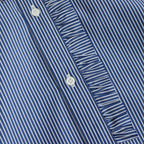 綿ストライプ ギャザーシャツ #NAVY×WHITE [HO-B006-051]