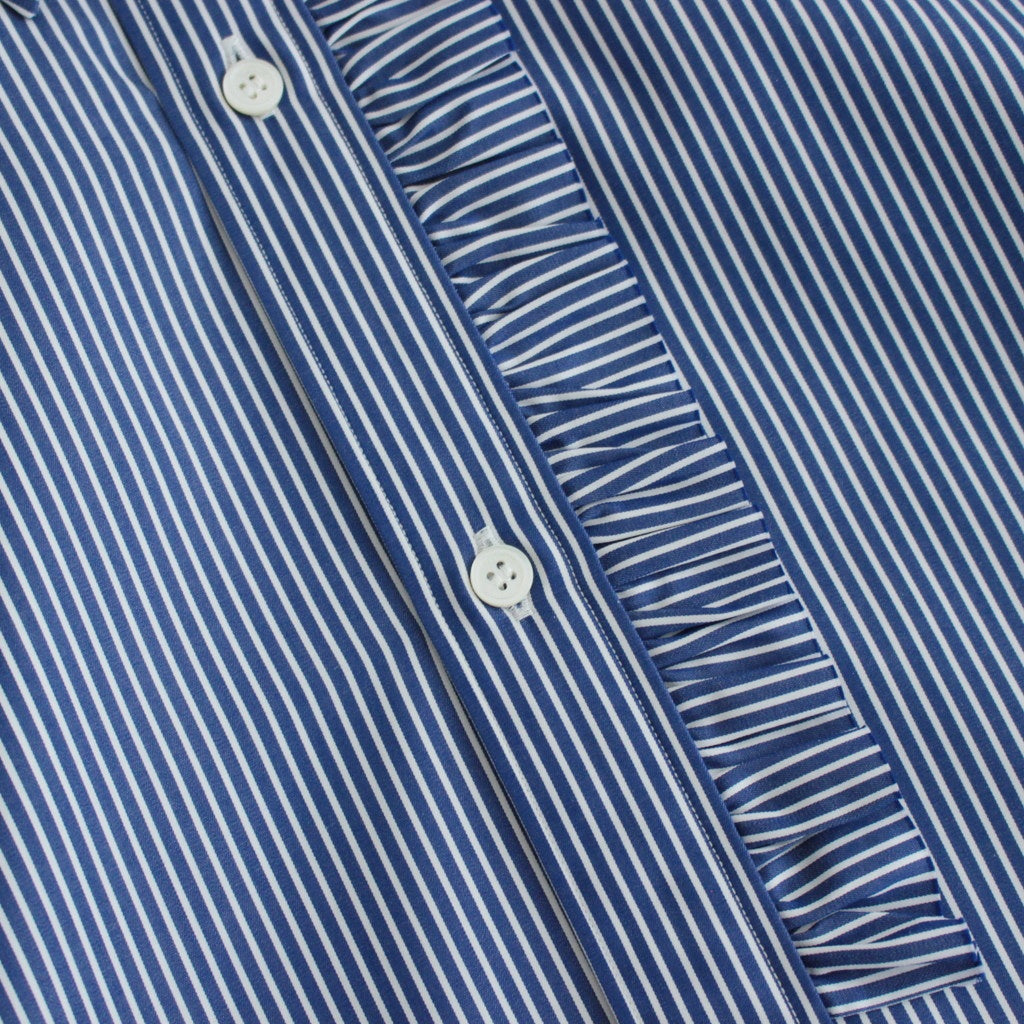 綿ストライプ ギャザーシャツ #NAVY×WHITE [HO-B006-051]