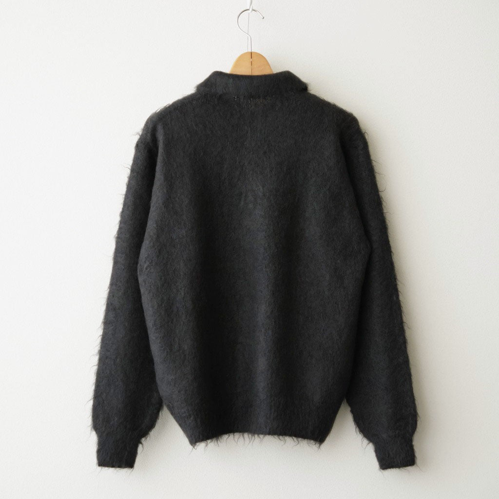 BRUSHED SUPER KID MOHAIR KNIT POLO #INK BLACK [A26AP01KM]