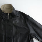 REVERSIBLE WOOL TWISTED TWILL / SHEEP LEATHER HALF COAT #KHAKI BEIGE CHAMBRAY × BLACK [A26AC01AN]