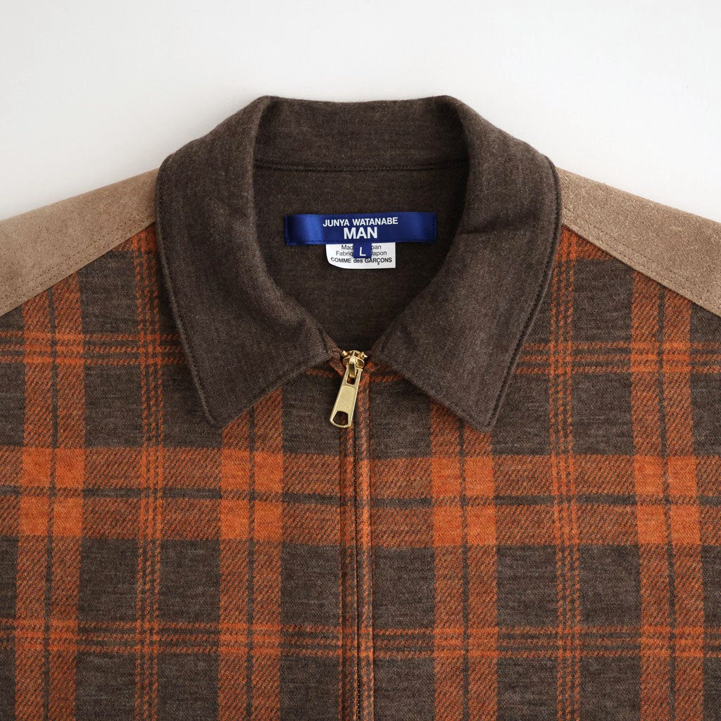 ウールチェック×ウールスムース×カウレザー ジップジャケット #BROWN [WR-T014-051]