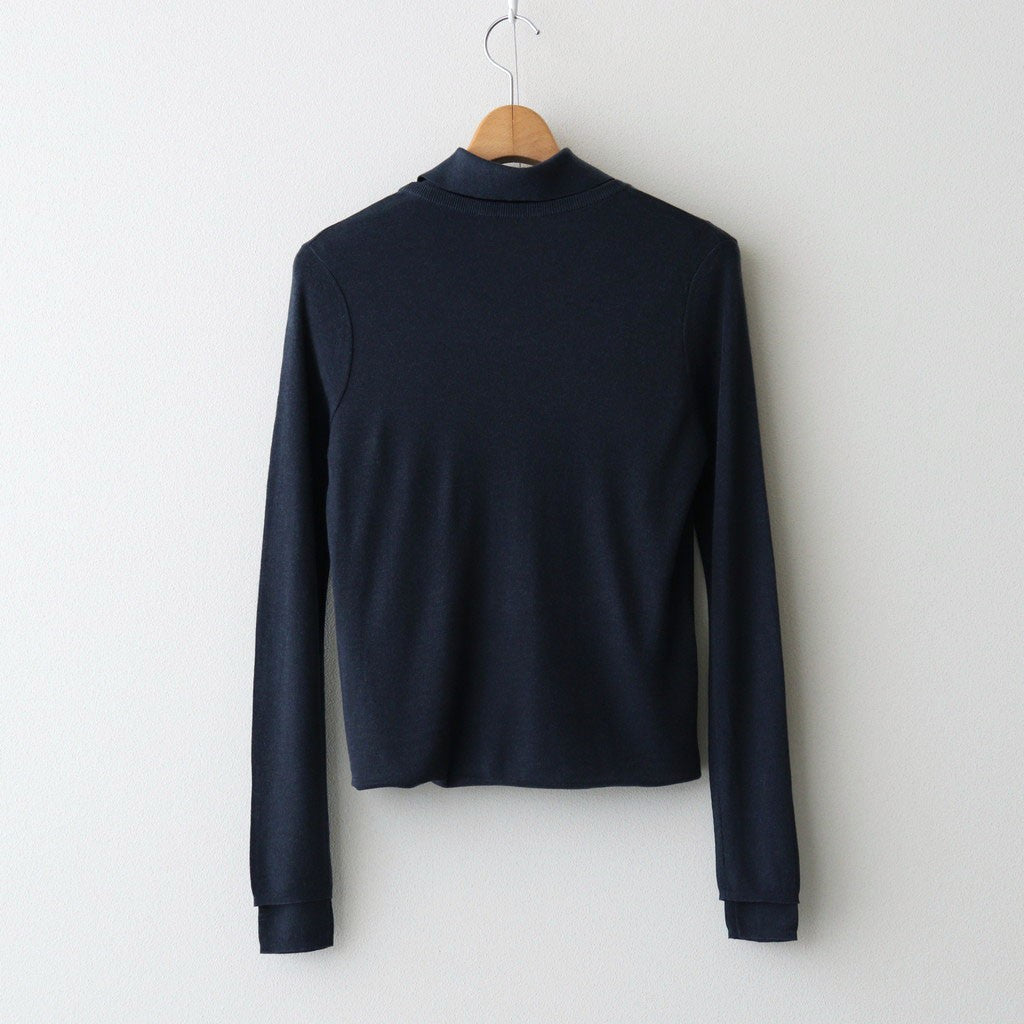 SILK BLENDED CIRCULAR RIB CREW&POLO LAYERED PULLOVER #NAVY [KRAGLA0105]