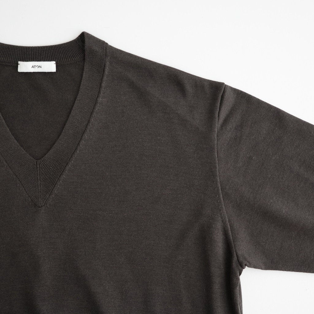 SILK SUEDE KNIT V NECK PULLOVER #BROWN [KRAGLW0312]