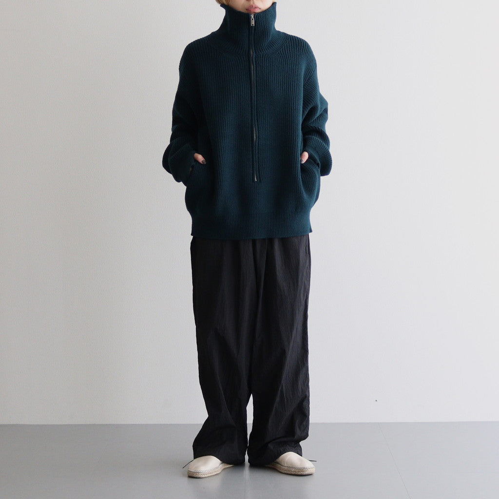 3/4 FRONT ZIP HIGHNECK RIB SWEATER #GREEN [YK24FW0829S]