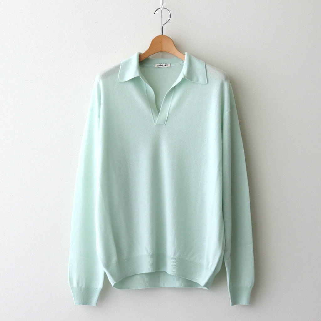 SUPER FINE CASHMERE SILK KNIT SKIPPER POLO #WHITE GREEN [A25SP02SC]