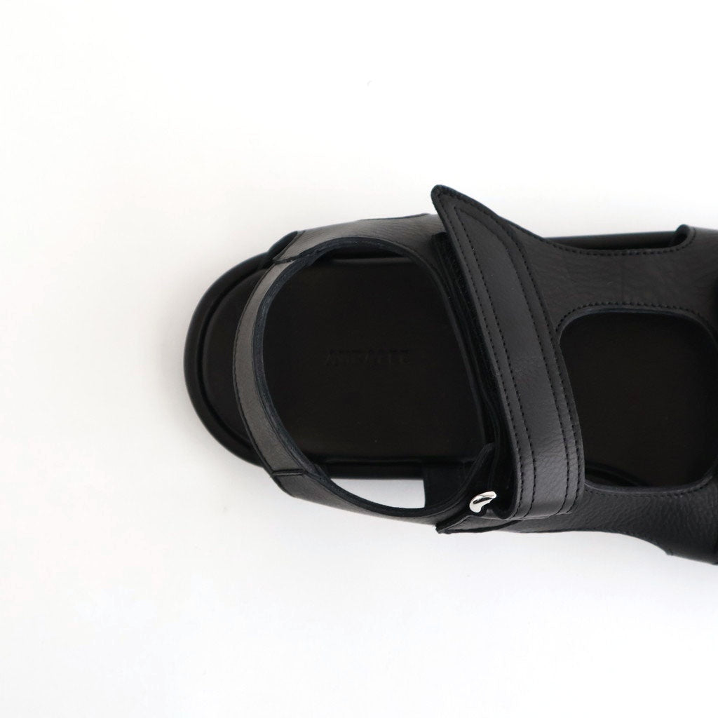 SOFT LEATHER DOUBLE STRAP SANDALS #BLACK [A26SS12QD]