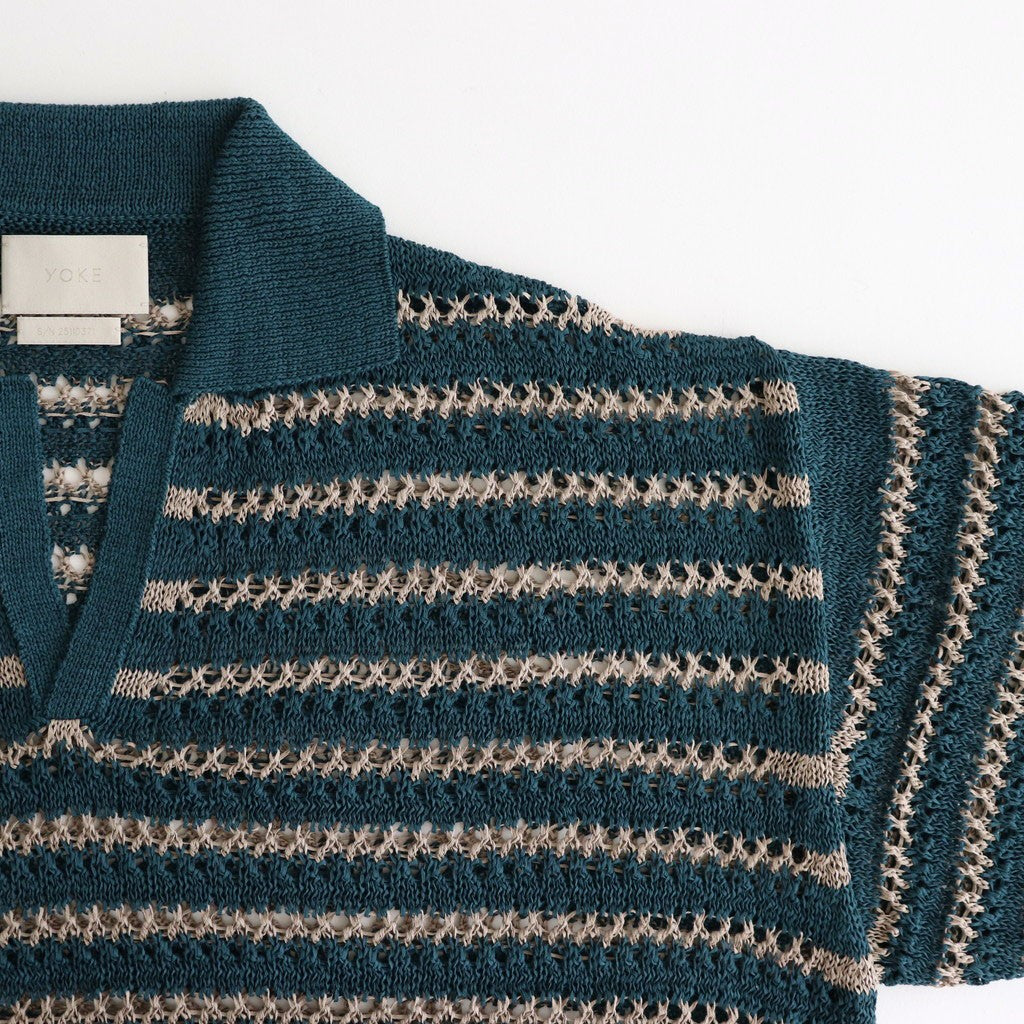 BORDER MESH KNIT SKIPPER POLO SHIRT #PEACOCK GREEN [YK25SS001010S]