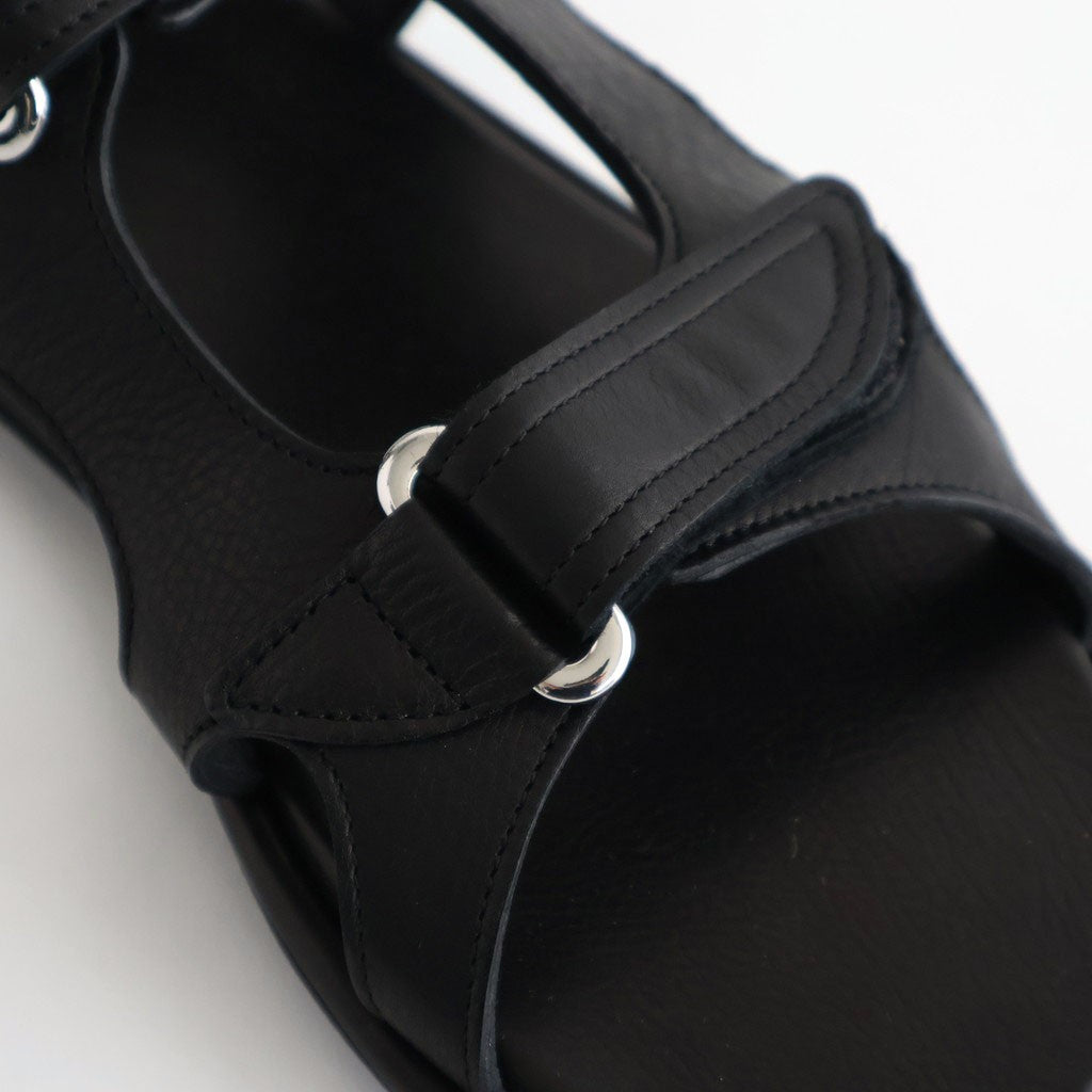 SOFT LEATHER DOUBLE STRAP SANDALS #BLACK [A26SS12QD]