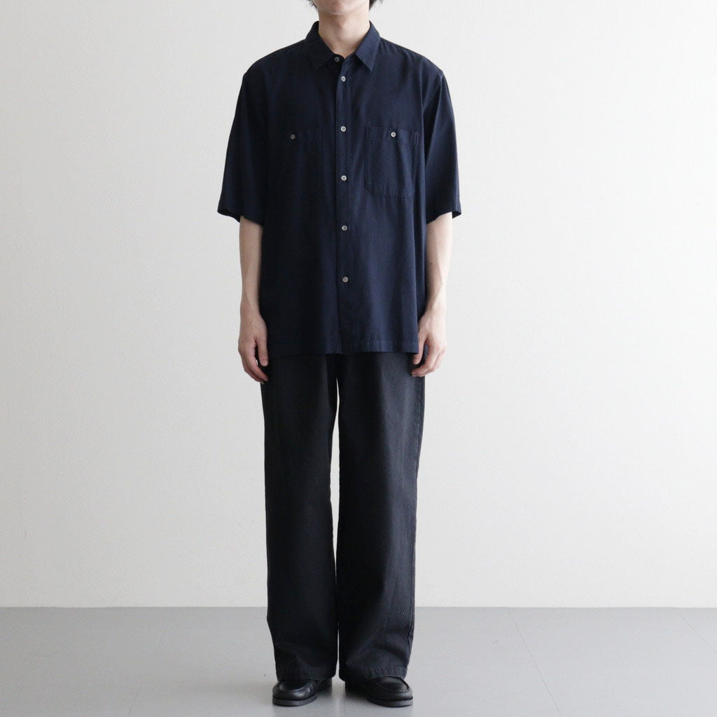 COTTON SILK VIERA LOOSE FIT HALF SLEEVE SHIRT #NAVY [BLAGLM0206]