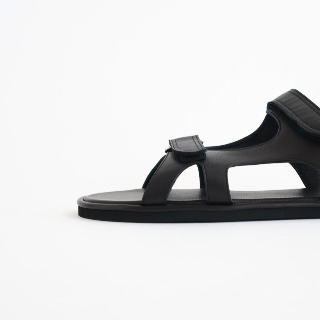 SOFT LEATHER DOUBLE STRAP SANDALS #BLACK [A26SS06QD]