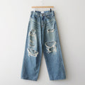 DESTRESSED MODERN DENIM WIDE CUT #FADED INDIGO [26440430]
