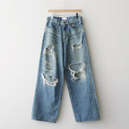 DESTRESSED MODERN DENIM WIDE CUT #FADED INDIGO [26440430]