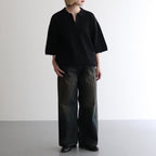 Rib Pattern Half Zip Polo #Black [2501-012]