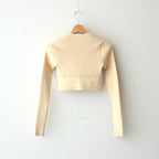 COTTON HIGH GAUGE RIB KNIT CROPPED CREW NECK CARDIGAN #YELLOW [A00C04HR]