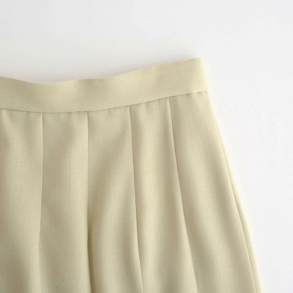 WOOL KID MOHAIR HOPSACK PLEATED SKIRT #DUSTY BEIGE [A26SS04MH]