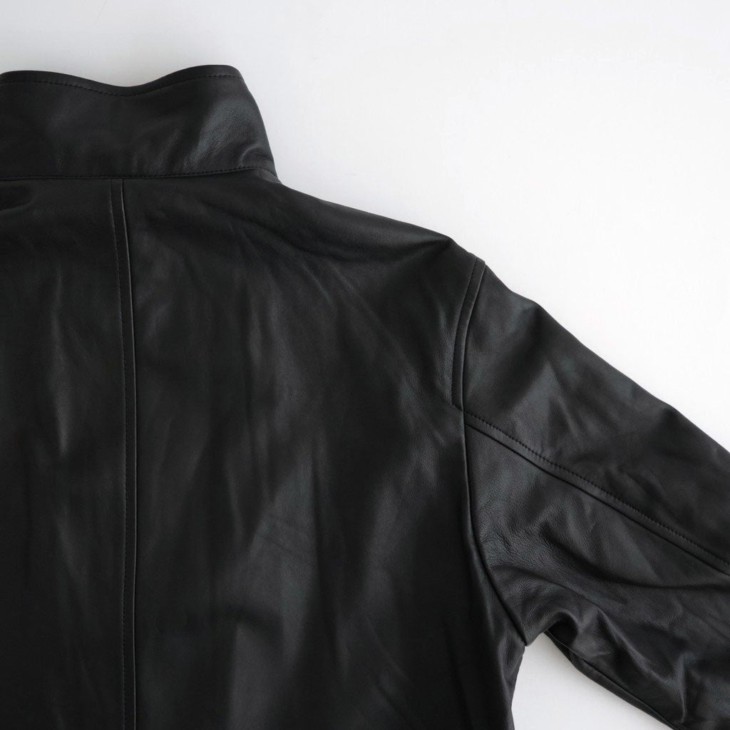 REVERSIBLE WOOL TWISTED TWILL / SHEEP LEATHER HALF COAT #BROWN CHAMBRAY × BLACK [A26AC01AN]