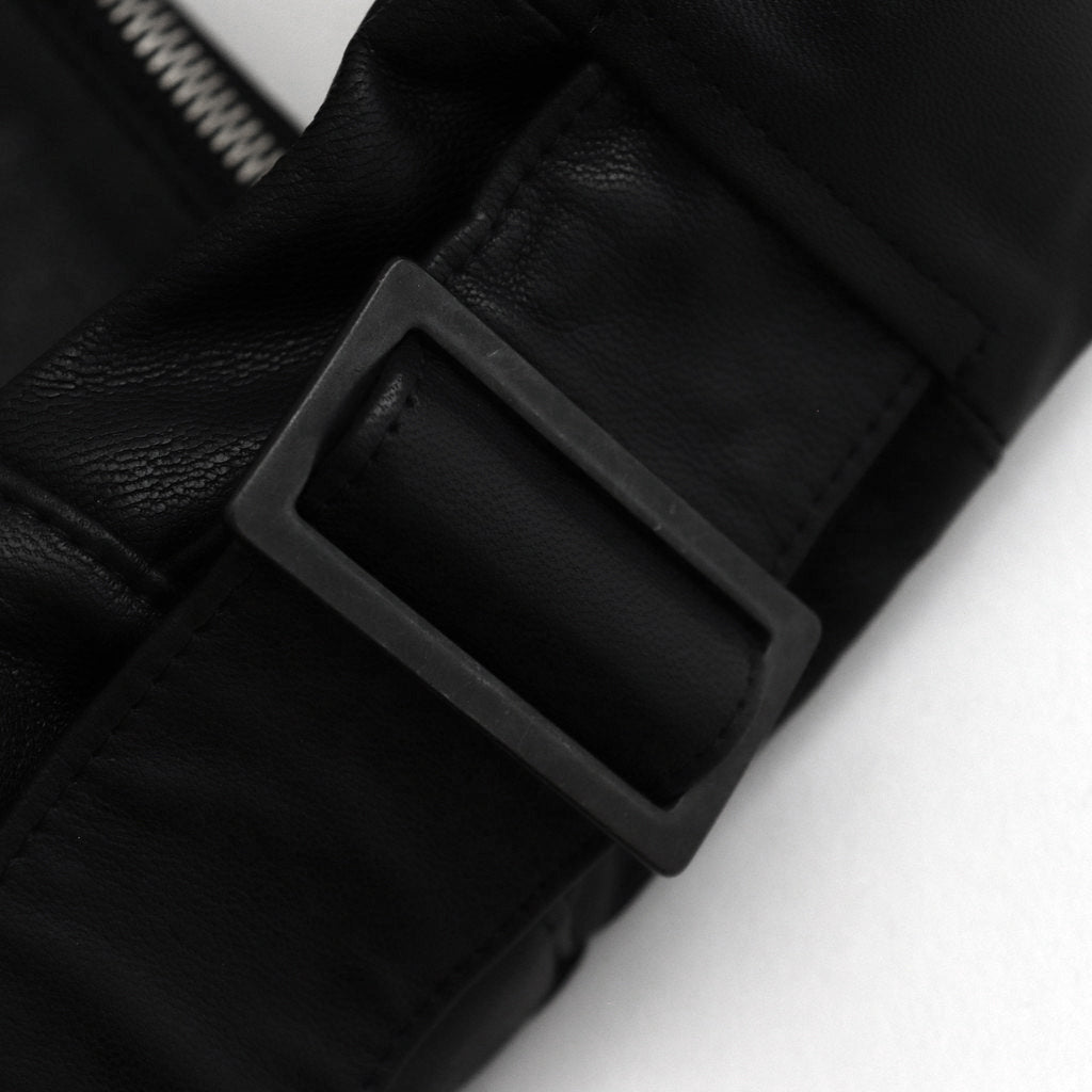 SHIRRING HANDLE LEATHER SHOULDER BAG #BLACK [ST.1180]