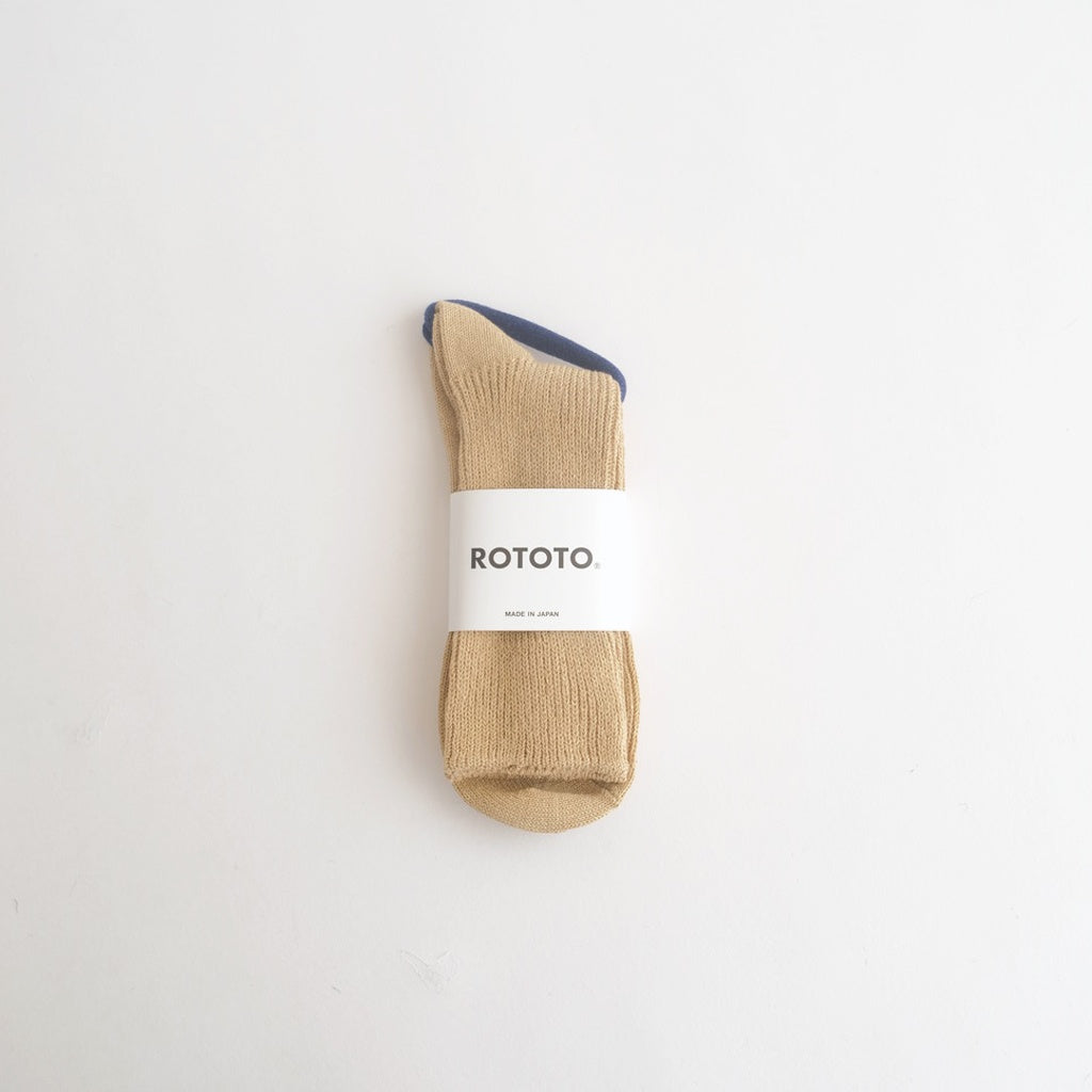 WASHI/RECYCLED COTTON RIB CREW SOCKS #BEIGE [R1535-AW25]