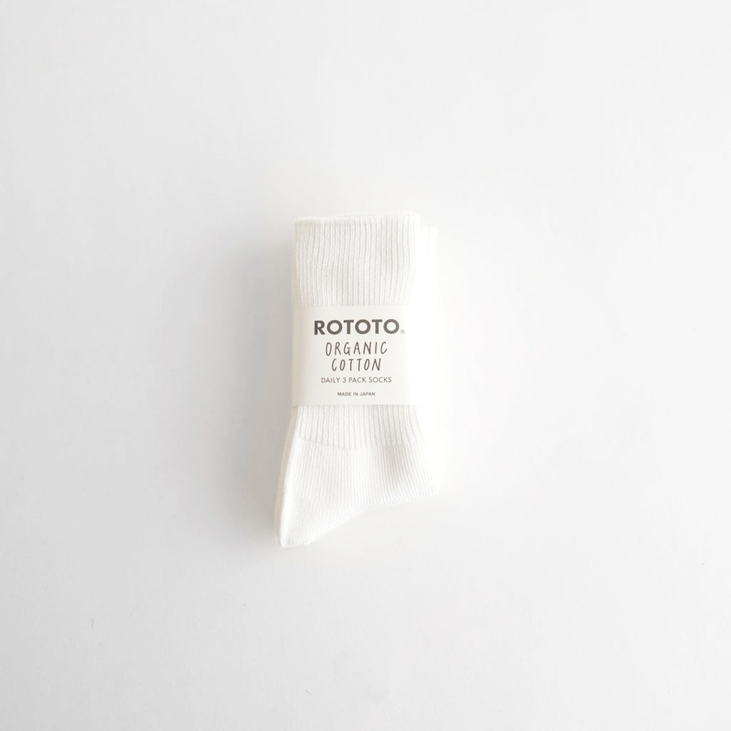 ORGANIC DAILY 3 PACK RIBBED CREW SOCKS #WHITE [R1427-AW25]