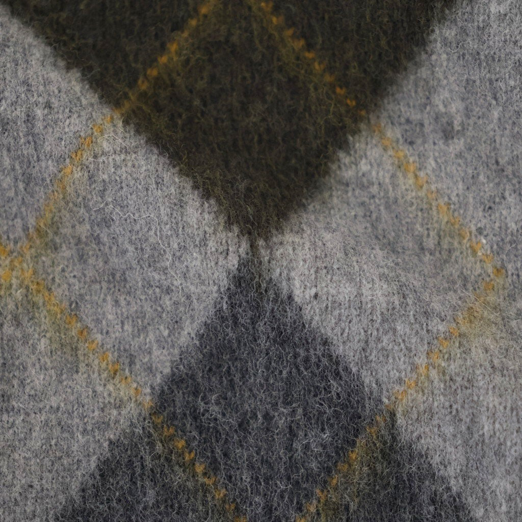FINE WOOL ARGYLE KNIT CREW NECK LS #LIGHT GREY MULTI [ST.1649]