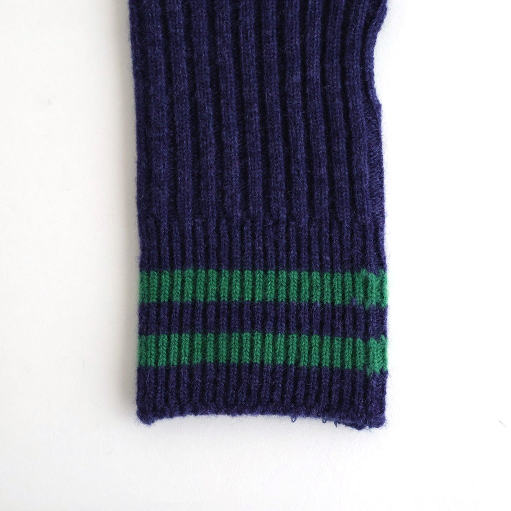 STRIPE SEAMLESS HAND WARMER ”MERINO LAMBS WOOL” #NAVY BLUE/GREEN [R5092-AW25]