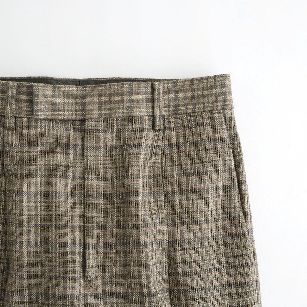 SILK LINEN NEP CHECK ONE-TUCK SLACKS #DARK BROWN CHECK [A26SP04SN]