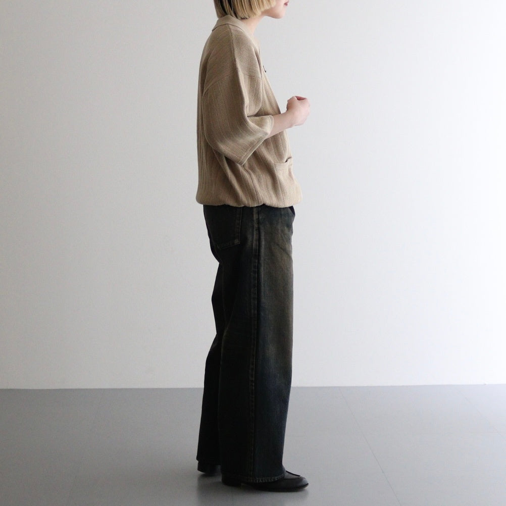 Rib Pattern Half Zip Polo #Beige [2501-012]