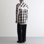 INDIGO COTTON OMBRE PLAID WESTERN BLOUSE #INDIGO&BROWN [23AWSH12]