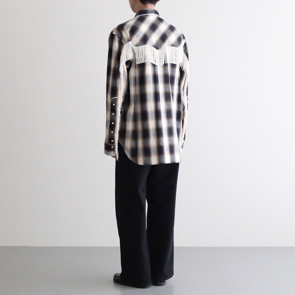 INDIGO COTTON OMBRE PLAID WESTERN BLOUSE #INDIGO&BROWN [23AWSH12]