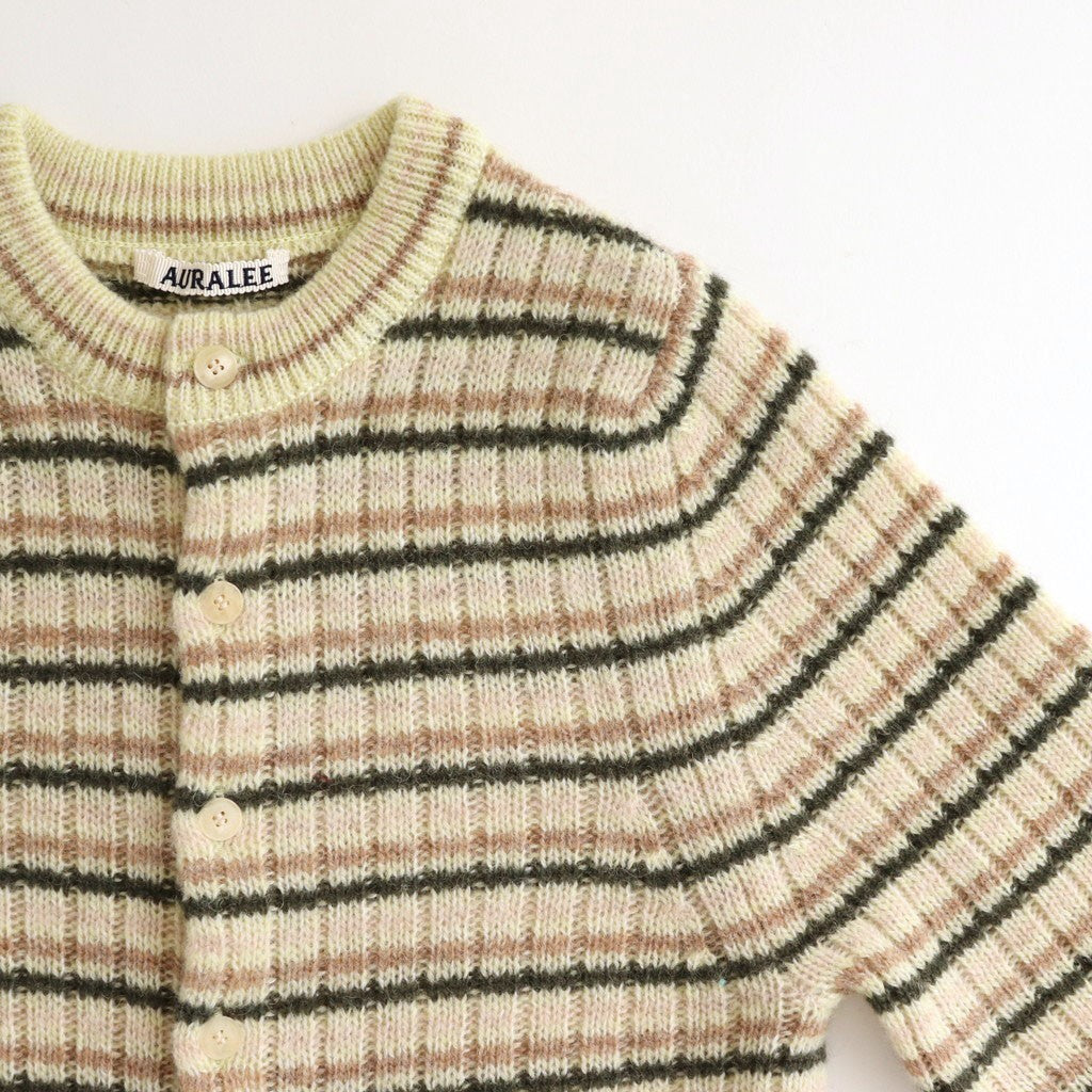 SHETLAND WOOL CASHMERE RIB KNIT CREW-NECK CARDIGAN #BEIGE STRIPE [A25AC02SB]