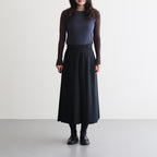 WOOL KID MOHAIR HOPSACK PLEATED SKIRT #DARK NAVY [A26SS04MH]