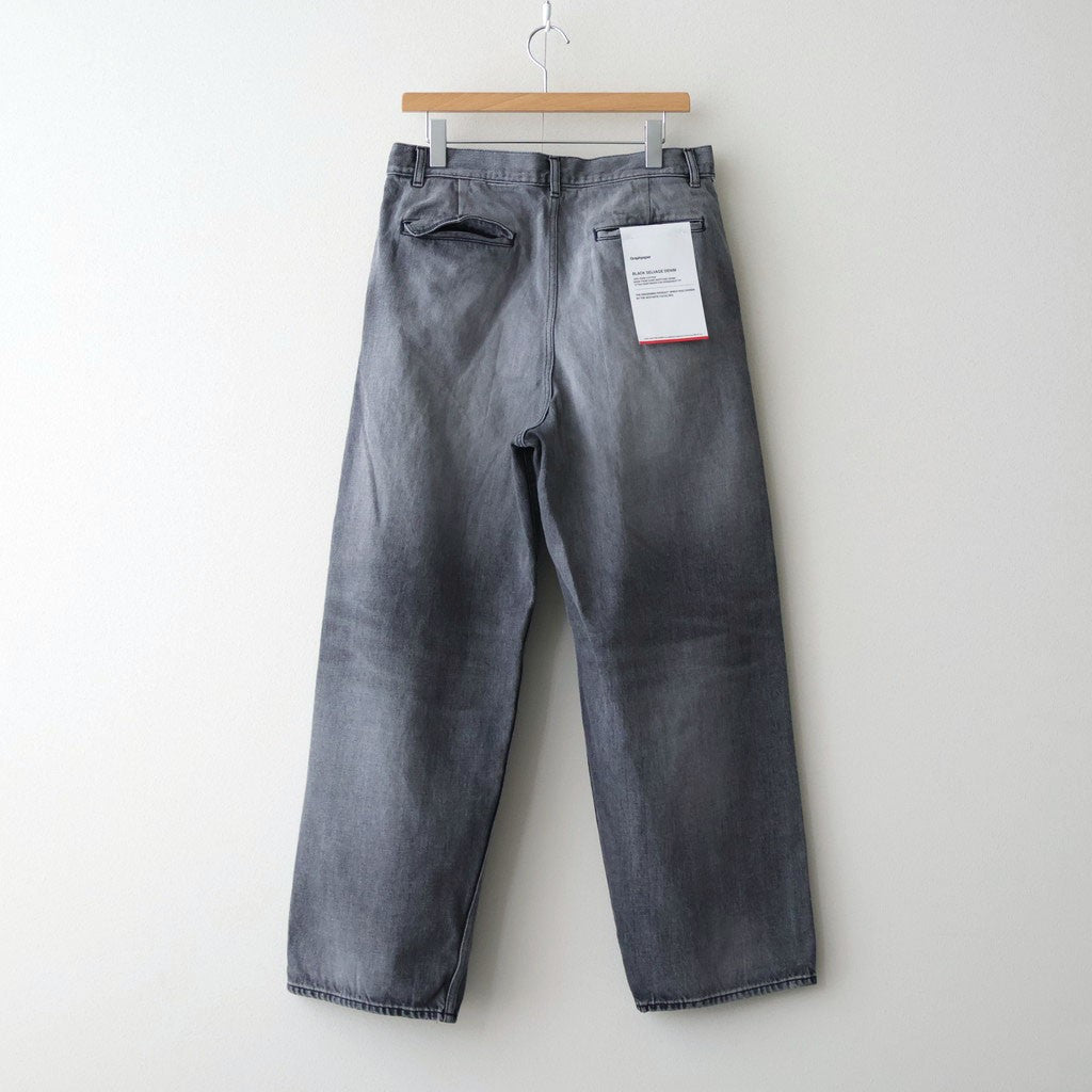 Selvage Denim Two Tuck Pants #BLACK_LIGHT FADE [GU261-40061LB]