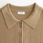 Rib Pattern Half Zip Polo #Beige [2501-012]