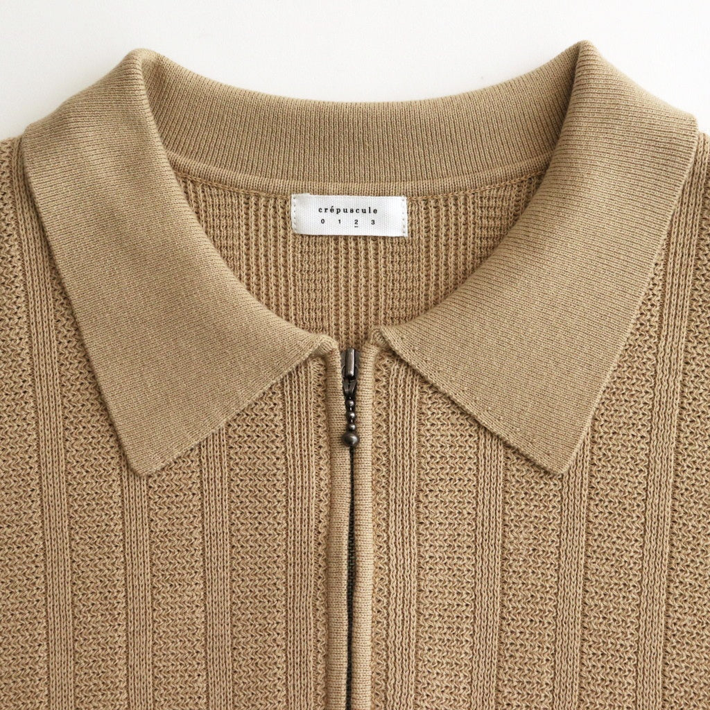Rib Pattern Half Zip Polo #Beige [2501-012]