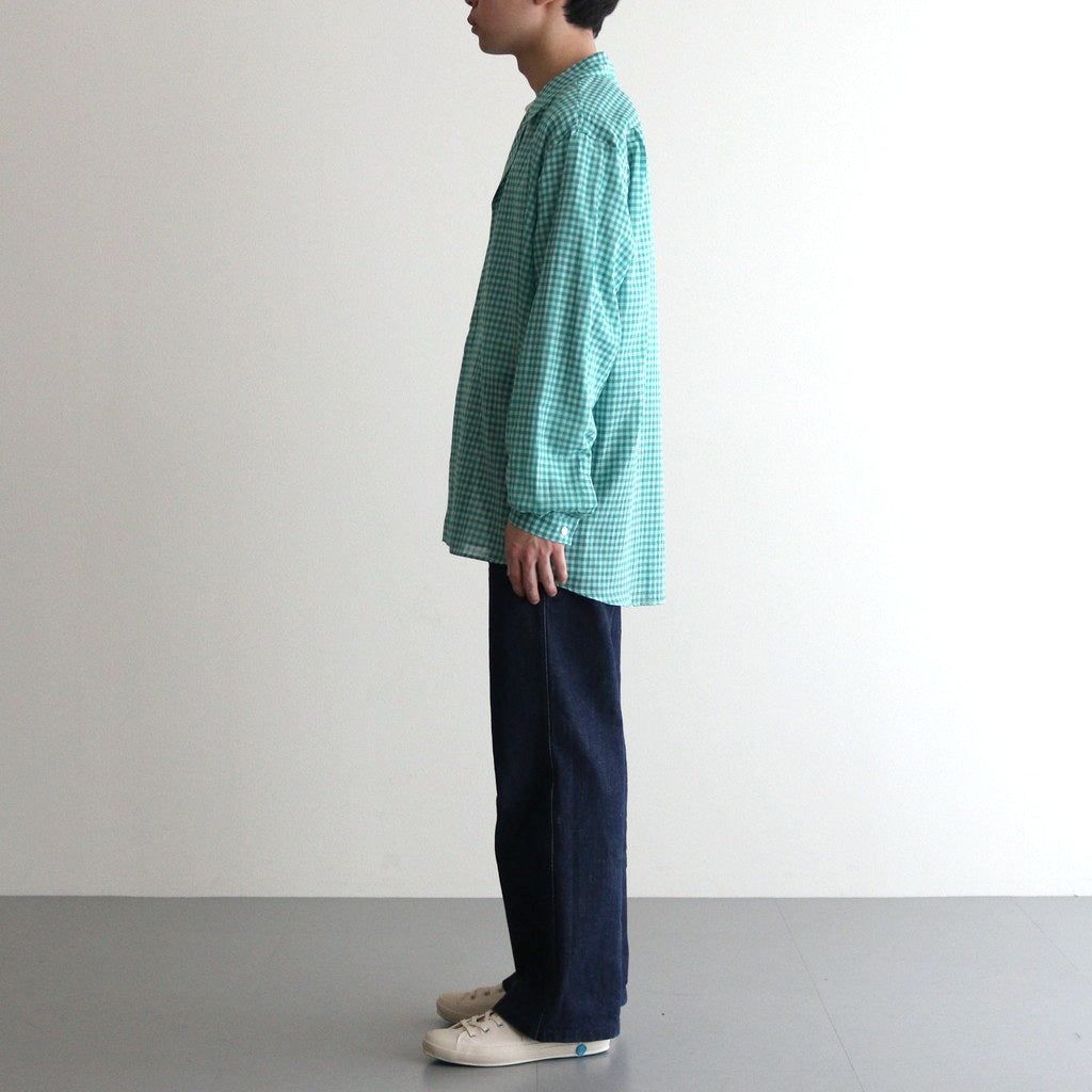 AIRY LIGHT COTTON CHECK P/O SHIRT #GREEN GINGHAM CHECK [A25SS02GC]