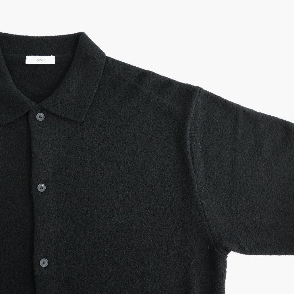 WOOL MINI BOUCLE POLO CARDIGAN #BLACK [KRAGLW0303]