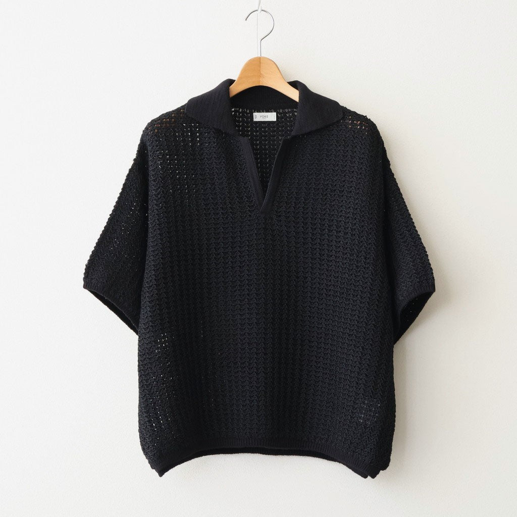 MESH KNIT SKIPPER POLO SHIRT #BLACK [YK26SS01298S]